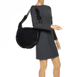 Pre Owned حقيبة غوتشي Pelham  مرصعة كبيرة جلد وكانفاس GG سوداء