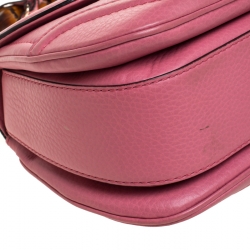 Pre Owned Gucci Pink Leather Medium Tassel New Bamboo Top Handle Bag