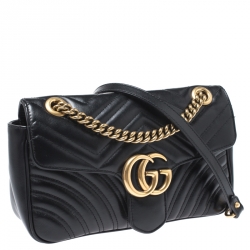 Pre Owned Gucci Black Matelasse Leather Small GG Marmont Shoulder Bag
