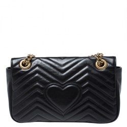 Pre Owned Gucci Black Matelasse Leather Small GG Marmont Shoulder Bag