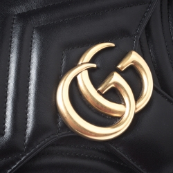 Pre Owned Gucci Black Matelasse Leather Small GG Marmont Shoulder Bag