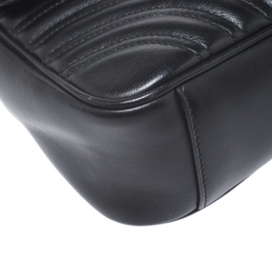 Pre Owned Gucci Black Matelasse Leather Small GG Marmont Shoulder Bag