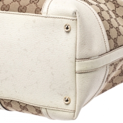 مملوكة مسبقًا حقيبة غوتشي Treasure Boston ويب كبيرة جلد وكانفاس GG بيضاء