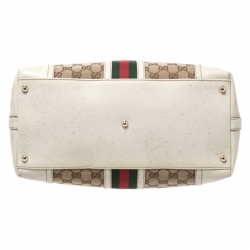 مملوكة مسبقًا حقيبة غوتشي Treasure Boston ويب كبيرة جلد وكانفاس GG بيضاء