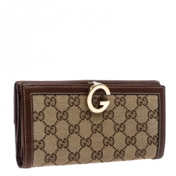 Gucci Brown GG Canvas and Leather Trim G Continental Wallet