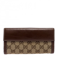 Gucci Brown GG Canvas and Leather Trim G Continental Wallet