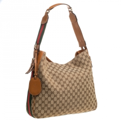 Pre Owned حقيبة غوتشي Heritage متوسطة كانفاس GG بنية/ بيج