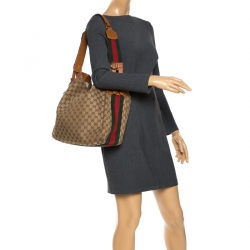 Pre Owned حقيبة غوتشي Heritage متوسطة كانفاس GG بنية/ بيج