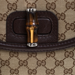 Pre Owned Gucci Brown GG Canvas and Leather Medium Tassel New Bamboo Top Handle Bag