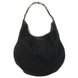 Pre Owned Gucci Black Monogram Horsebit Hobo