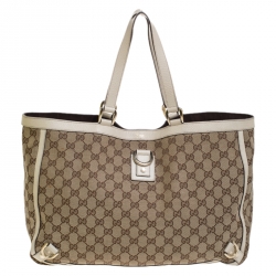 Gucci Beige/Cream GG Canvas and Leather Abbey D-Ring Tote