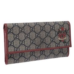 Gucci Navy Blue/Red GG Supreme Canvas with Patent Leather Trim Continental Wallet