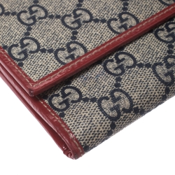 Gucci Navy Blue/Red GG Supreme Canvas with Patent Leather Trim Continental Wallet