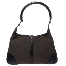 مملوكة مسبقًا حقيبة غوتشي Jackie O Bamboo جلد وكانفاس سوداء/ بنية