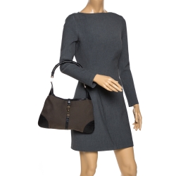 مملوكة مسبقًا حقيبة غوتشي Jackie O Bamboo جلد وكانفاس سوداء/ بنية