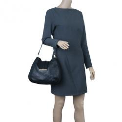 Pre Owned Gucci Black Guccissima Leather Medium Web Hobo