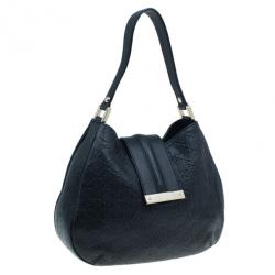 Pre Owned Gucci Black Guccissima Leather Medium Web Hobo