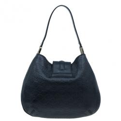Pre Owned Gucci Black Guccissima Leather Medium Web Hobo