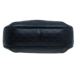 Pre Owned Gucci Black Guccissima Leather Medium Web Hobo