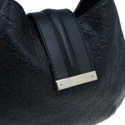 Pre Owned Gucci Black Guccissima Leather Medium Web Hobo