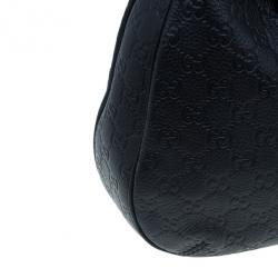 Pre Owned Gucci Black Guccissima Leather Medium Web Hobo