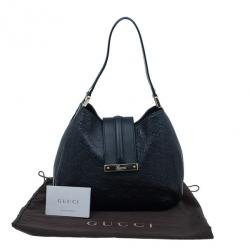 Pre Owned Gucci Black Guccissima Leather Medium Web Hobo