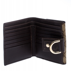 Gucci Brown GG Canvas D Ring Compact Wallet