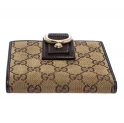 Gucci Brown GG Canvas D Ring Compact Wallet