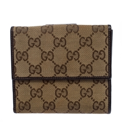 Gucci Brown GG Canvas D Ring Compact Wallet