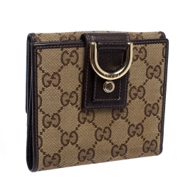 Gucci Brown GG Canvas D Ring Compact Wallet