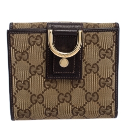 Gucci Brown GG Canvas D Ring Compact Wallet