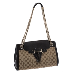 مملوكة مسبقًا Gucci Beige/Brown GG Canvas and Leather Large Emily Chain Shoulder Bag