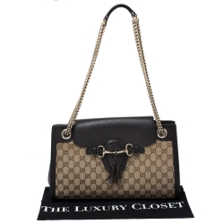 مملوكة مسبقًا Gucci Beige/Brown GG Canvas and Leather Large Emily Chain Shoulder Bag