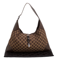 Gucci Brown/Beige GG Canvas and Leather Jackie Hobo