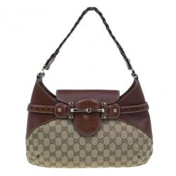 Pre Owned Gucci Brown Monogram Canvas GG Hobo Bag
