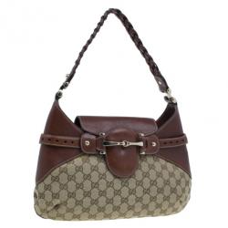 Pre Owned Gucci Brown Monogram Canvas GG Hobo Bag
