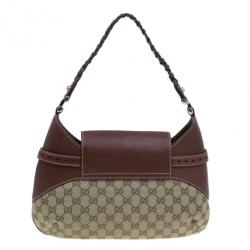 Pre Owned Gucci Brown Monogram Canvas GG Hobo Bag