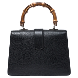 مملوكة مسبقًا Gucci Black Leather Medium Dionysus Bamboo Top Handle Bag