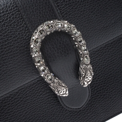 مملوكة مسبقًا Gucci Black Leather Medium Dionysus Bamboo Top Handle Bag