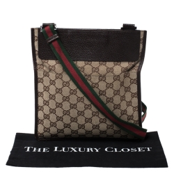 Pre Owned Gucci Beige/Brown GG Canvas and Leather Web Messenger Bag
