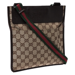 Pre Owned Gucci Beige/Brown GG Canvas and Leather Web Messenger Bag