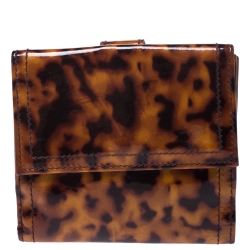 مملوكة مسبقًا Gucci Brown Tortoise Shell Patent Leather Hysteria Compact Wallet