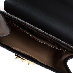 Pre Owned حقيبة غوتشي يد علوية قفل صغيرة جلد وكانفاس سوبريم GG بنية/ سوداء