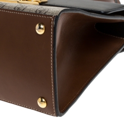 Pre Owned حقيبة غوتشي يد علوية قفل صغيرة جلد وكانفاس سوبريم GG بنية/ سوداء