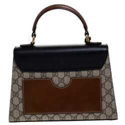 Pre Owned حقيبة غوتشي يد علوية قفل صغيرة جلد وكانفاس سوبريم GG بنية/ سوداء