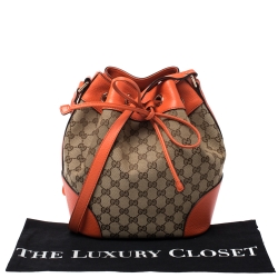 Pre Owned Gucci Beige/Orange GG Canvas and Leather Bucket Bag