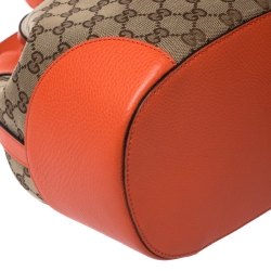 Pre Owned Gucci Beige/Orange GG Canvas and Leather Bucket Bag