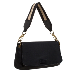 Pre Owned Gucci Black Canvas Small Vintage Flap Shoulder Bag