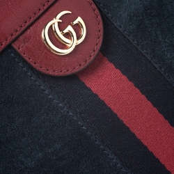 Pre Owned Gucci Navy Blue/Red Suede and Leather Ophidia Shoulder Bag