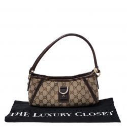 Pre Owned Gucci Beige GG Canvas and Leather Abbey D-Ring Pochette Bag